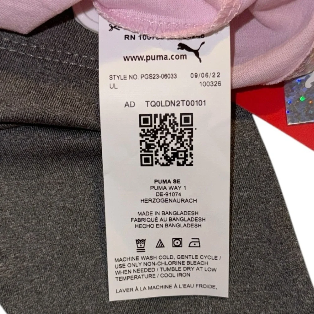 PUMA Baby Girls 2-Piece Outfit Set 0-3M Pink Glitter Logo Top & Capri Leggings - Picture 8 of 9